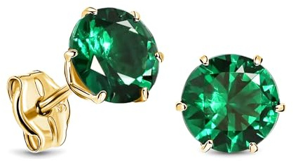 Joyería Miore para mujer, oro amarillo/blanco 9K 375, pendientes de 6mm con Rubí/Zafiro/Zirconia/Esmeralda en engaste de garras, pendientes hipoalergénicos en elegante caja de joyería