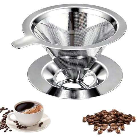 Filtre à café réutilisable en acier inoxydable, filtre permanent avec socle | passe au lave-vaisselle Filtres Cafe sans Papier pour Préparation Manuelle du Cafés