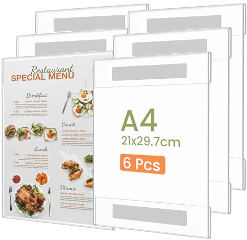 Youyijia 6er Set Acryl Posterhalter A4 – Selbstklebende Rahmenlose Wandhalter für Poster, Bilder, Drucke & Hinweise (30×21,5 cm)