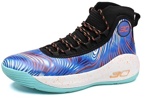 Herr Höga Basketskor Halkfria Slitstarka Andningsbara Inomhus Utomhus Trendiga Sport Träningsskor Skor för promenader(Black Blue,36 EU)