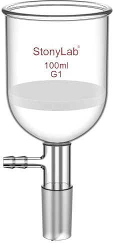 StonyLab Glas Buchner Trichter Filter, Borosilikatglas Vakuum Buchner Filtertrichter mit Grober Fritte(G1), 56mm Scheibendurchmesser, 60mm Tiefe, mit 24/40 Standard Taper Innengelenk - 100ml