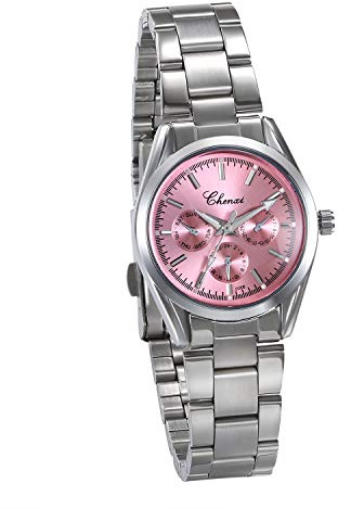 JewelryWe Damen Uhren Elegant Analog Quarz Business Casual Armbanduhr mit Silber Ton Edelstahl Armband, Pink/Blau
