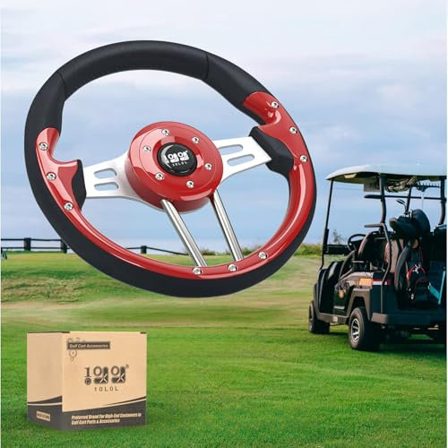 10L0L Universal Golfwagen-Rennlenkrad und Adapter mit ergonomischem Design, universell für Club Car DS Precedent EZGO RXV & TXT, Yamaha (separat erhältlich) – Silber/Schwarz