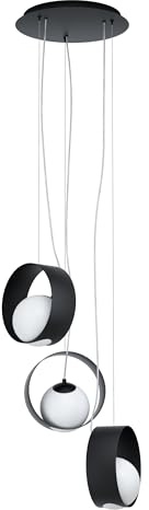 Eglo Lámpara colgante Camargo, lámpara de techo con 3 luces, elegante | fabricada en acero y vidrio en negro y blanco, lámpara para mesa de comedor, lámpara de salón suspendida con casquillo E14