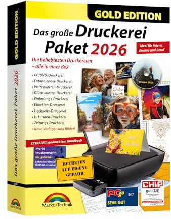 Das große Druckerei Paket 2026 - Einladungen, Glückwunsch Karten, Etiketten, CD-DVD Labels, Visitenkarten für Windows 11, 10, 8.1, 7