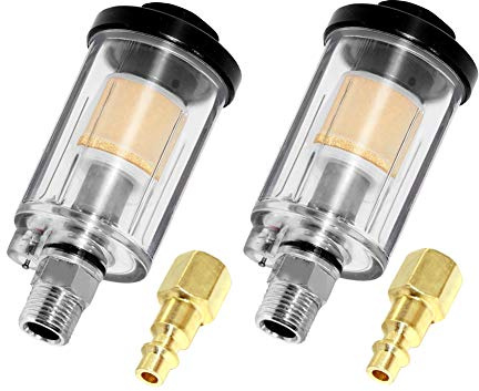 beduan Water Oil Separator Filter, 1/4 NPT Male and Female Thread Spray Gun Filters Air Compressor Fitting Compressed Black（Pack of 2）