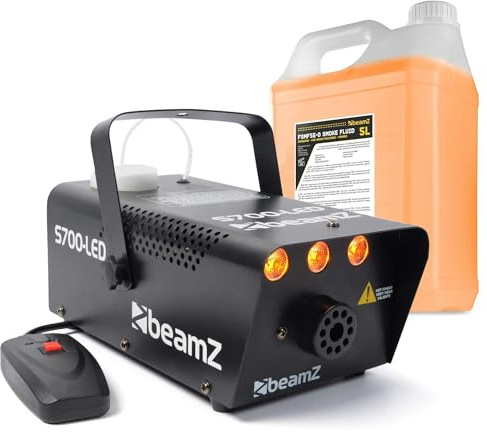 BeamZ S700-LED Party Nebelmaschine mit Lichteffekt, LED Flammeneffekt 700 Watt, Fogger, inkl. 5 Liter Nebelfluid, Kabelfernbedienung, Disco Partynebel für DJs, Hauspartys, Hochzeiten, Veranstaltungen