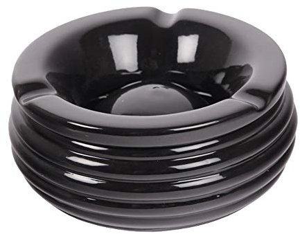 Windaschenbecher XXL 15cm Durchmesser Keramik Weiss oder Schwarz Rund mit Rillen Aschenbecher für Innen und Außen Windascher (Schwarz)