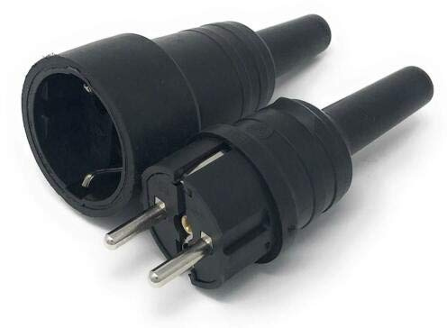 Gummistecker Schuko IP 44 aus Gummi bruchfest & stabil Feuchtraum Stecker Paar Netzstecker Gummi-Kupplung Gummi-Stecker Schuko-Stecker Kupplung