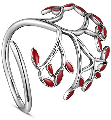 Beadthoven - Anillo de plata de ley 925 con hojas esmaltadas, diseño de árbol de la vida, tamaño Q, para mujer, regalo de San Valentín (tamaño 8)