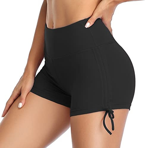 VUTRU Badshorts för kvinnor, korta hög midja, badbyxor, snabbtorkande simbyxor, yogabyxor, leggings, svart, XS