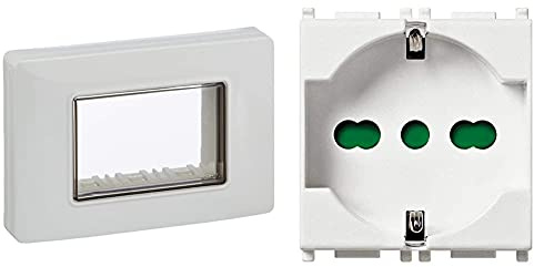 VIMAR 0R14943.01 Calotta Da Parete Ip55, 3 Moduli Eikon, Arké E Plana, Con Viti, Per Scatole Da Incasso 3 Moduli, Bianco & Presa 2Pcon T 16A Universale, Bianco