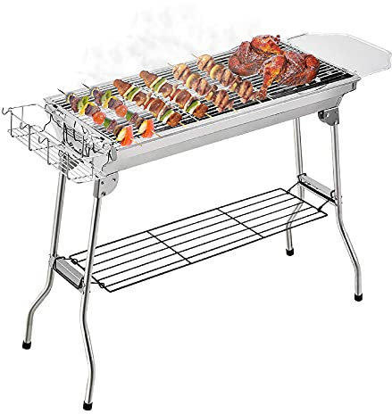 Fit4home Charcoal Barbecues - Portable Camping BBQ Grill for Travel Camping & Caravan, Small Stainless Steel Outdoor Barbecues & Smokers with Stand | CJ0007