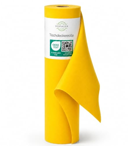 Sensalux Tischdeckenrolle Vlies 1,19 x 25 m Gelb, 80 g/m² | bis 45% Recyclat, abwaschbar, wasserabweisend, Tischdecke Rolle, OEKO-TEX, Party, Hochzeit, Catering