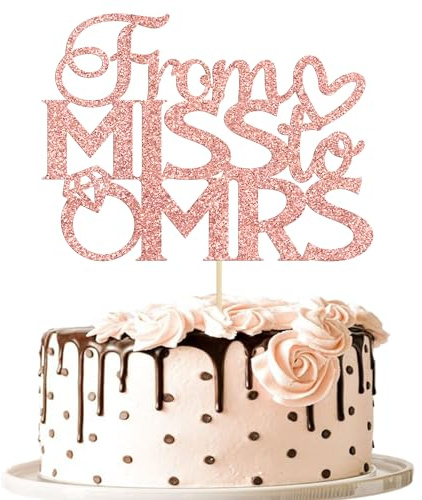 Gyufise 1Pc Rose Gold Miss To Mrs Cake Topper with Diamond Ring From Miss To Mrs Cake Decoration for Engagement Party Bachelorette Party Bridal Shower Party Cake Topper Decorations