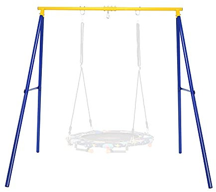 COSTWAY Portique Balançoire Exterieur en Métal avec Cadre en Forme A, Balançoire Enfant Extérieur avec Mousquetons & Capuchons de Pieds, Intérieur Extérieur, Charge 250kg pour Enfants de 3 Ans+