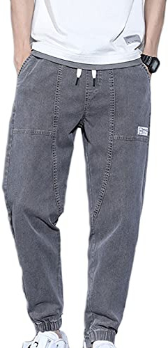 Pantalón Vaquero Hombre Corte Recto Delgado Cordón Elasticidad Cintura Regular Fit Moderno Casual Lavable Hip-Hop Denim Pantalones Suelto Talla Grande Cómodo Jeans con Bolsillos,Gris,M
