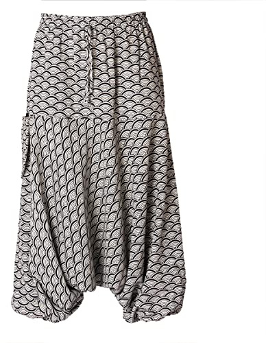 PANASIAM Pantalones Aladin 'geometrix', con patrones tradicionales japoneses, fabricados en pequeñas empresas familiares, Gris Seigaiha, XL