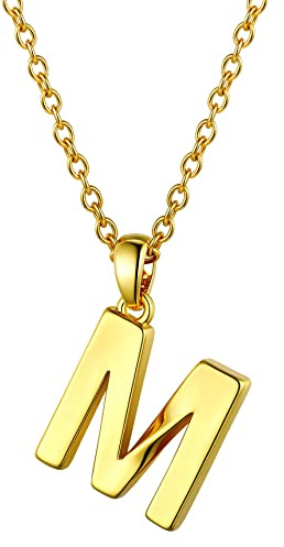 Bestyle Buchstaben Anhänger Gold Halskette Damen aus Edelstahl 18k vergoldet 45-50cm Ketten mit Schmuckkästchen