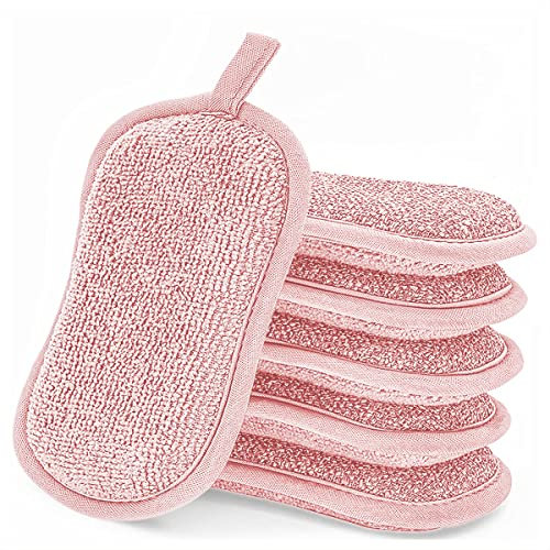 TYPHEERX Küchenschwämme, wiederverwendbar, für antihaftbeschichtete Pfannen, Schüssel, Rosa, 6 Stück