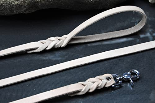 BULLYZEI Lederleine geflochten beige 16mm x 10m ohne Schlaufe Scheren-Karabiner Schleppleine Fährtenleine