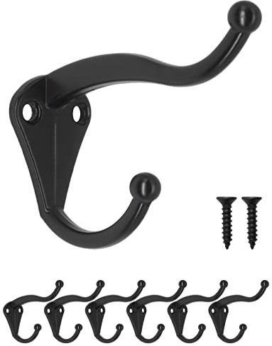 Fuxxer 6 Klassische Eisen-Haken, Garderoben-Haken, Kleider-Haken, Schwarz