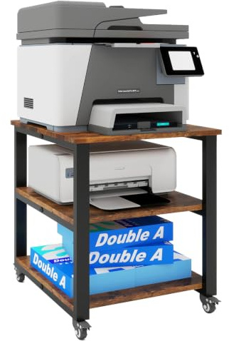 Natwind 3-Tier Laser Printer Cart 19.7''x19.7''x22.6'' Large Machine Stand,Heavy Duty Rolling Table with Storage,Floor-Standing Rack on Wheels,Paper File Organizer Shelf for Home Office (Retro)