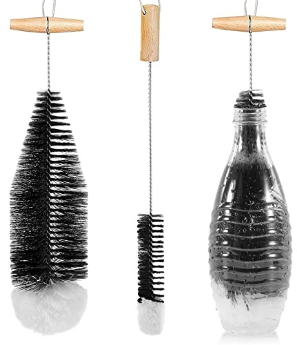 WANGCL Flaschenbürste für SodaStream Glasflaschen Kratzfrei Reinigung Flaschenreiniger für Glaskaraffe 0,6 Liter Sodaflaschen Trinkflaschen (2 Stück Schwarz)
