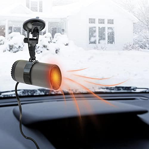 Car Heater 12V 150W Portable Windshield Defogger and Defroster, 2 in1 Fast Car Heater Defroster, Car Heaters that Plug into Cigarette Lighter Automobile Windscreen Fan with Suction Holder for All Cars