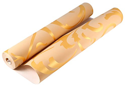 Modern Baroque Damask Peel and Stick Wallpaper, Gold, Non-Woven Self-Adhesive, Luxury Design