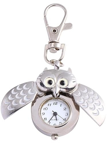 Mikikit 1Pc Retro Vintage Handtaschen Uhr Schlüssel Charme Cartoon Eule Hübsch Weihnachten Halskette Flip Geburtstag Schicke Flügel Anhänger Einzigartige Offene Kette Mode