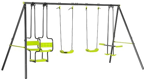 Outsunny Juego de Columpio Infantil Exterior con 2 Columpios Asientos Abatibles Balancín y Marco de Acero Columpios para Niños de 3-8 Años 355x184x186 cm Verde