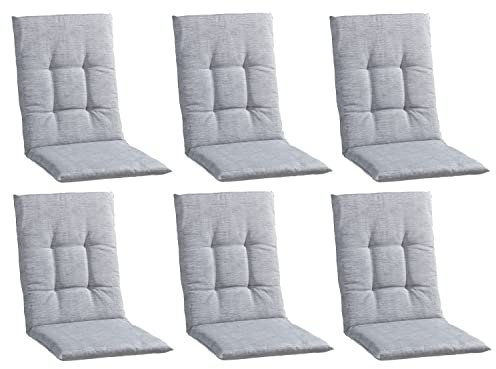 Home4You Gartenstuhlauflagen Mittellehner 6er Set - 108 x 48 cm - Hellgrau - Baumwolle - Polyester - Sesselauflage Sitzpolster Stuhlauflage