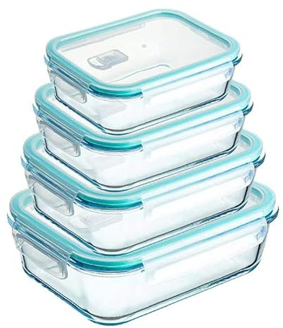Premium Glass Food Storage Containers with Lids – 4 Pack Airtight Reusable Meal Prep Lunch Boxes, Fridge Storage, Microwave, Oven And Freezer Safe Food Containers