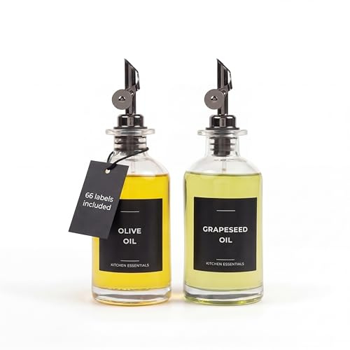 Oil Dispenser for Kitchen, Glass Olive Oil Dispenser Bottle Set of 2, Black