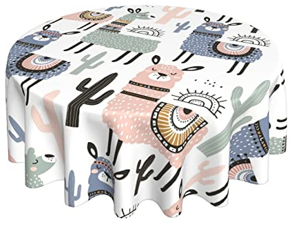 Mantel Redondo Alpacas Lavable Mantel De Mesa Resistente Al Aceite Cubremesa 152Cm para Fiesta Cumpleaños Hogar