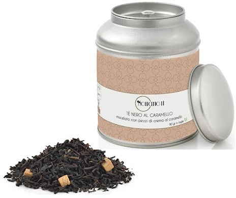 Novecento Tè® | Tè Nero Crema al Caramello in Foglie - 90 Gr | Miscela Sfusa in Latta Metallo