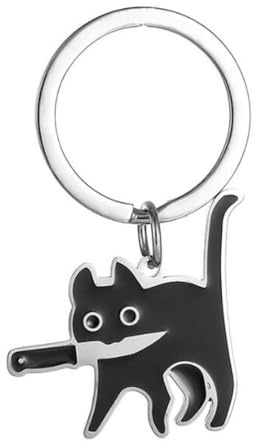shilipu Porte-clés mignon en acier inoxydable avec couteau de dessin animé en forme de chaton noir pour sac à suspendre bijoux cadeau de Saint-Valentin, Noir , F