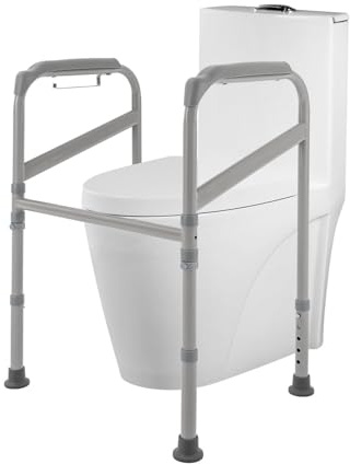 WC Toilettengestell Verstellbar 200kg Aufstehhilfe WC Stützhilfe Stützgestell Bohren Sicherheitsgestelle für Toiletten Aufstehhilfe Senioren Behinderten und Schwangere Frauen