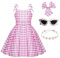VNNOPG Ragazze Principessa Vestire Rosa Costume Movie Cosplay Abiti Rosa Plaid Abito Bambini Outfits Halloween Con Accessori(150)