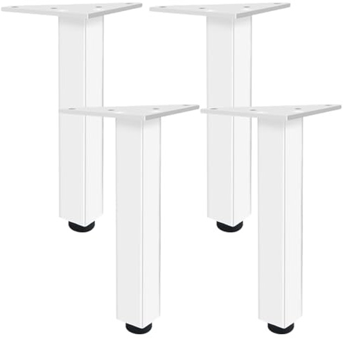 SZLXJMFL White, 4pcs Furniture Legs DIY Metal Furniture Feet Adjustable 6cm-40cm Heavy Duty Sofa Legs Cabinet Legs Cupboard Feet Kitchen Foot, Rubber Anti-slip Mat, Free Screw-15cm/6