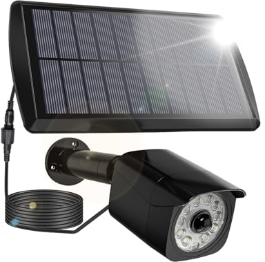 Fausse Caméra Solaire Simulée avec 3 Modes D'éclairage,Caméra Virtuelle Extérieure étanche IP65 avec Détecteur de Mouvement pour L'éclairage et La Protection du Garage, du Jardin et de La Terrasse
