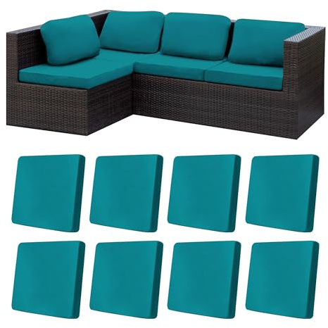 Lot de 8 Housses de Coussin Extensibles pour Patio et extérieur, Housses lavables pour canapé et Meubles (Bleu Paon, Housse Uniquement)