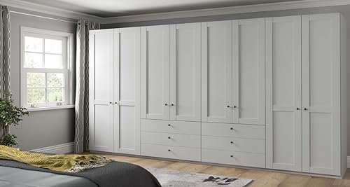 WIEMANN Drehtürenschrank mit 6 Schubkästen, Landhausstil Kleiderschrank 400cm breit, Weiß, Höhe 216cm, Marlow