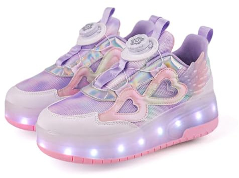 Mateju Mädchen Schuhe mit Doppelt Rollen Stylish Rollschuhe, Glänzend Skateboardschuhe Verstellbar Rollen Kinder Sneakers Atmungsaktives Outdoor Sportschuhe Turnschuhe