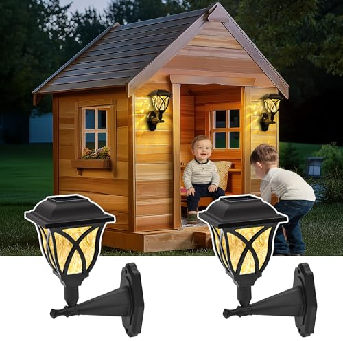 TISEJOY Solar Wall Lantern Outdoor Playhouse Light, Waterproof Decorative Solar Powered for Playground, Storage Shed, Dog House, Garden Wall, Fence, Patio, Backyard (2 Pack)