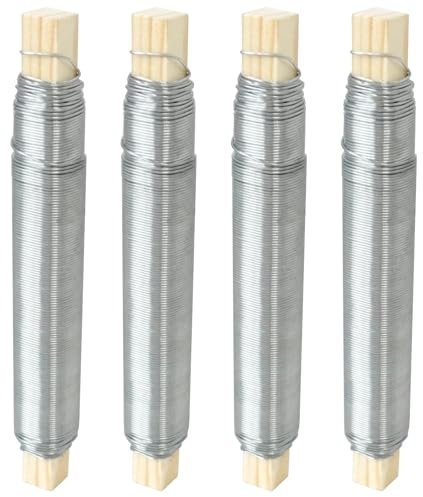 4Stk Basteldraht Silber Wickeldraht Bindedraht Rostfrei Verzinkt,Wickeldraht Lose auf Holzwickel,Stärke 0,7mm Je 30m100g Als für Binden von Adventskranz von Blumen und Pflanzen Basteldraht(Silber)