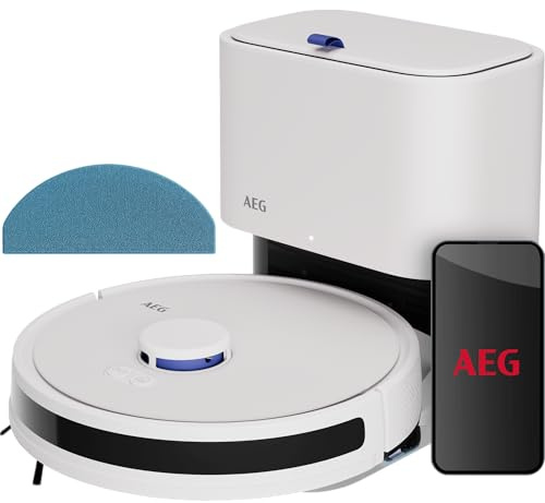 AEG Saugroboter mit Wischfunktion, WiFi, LiDAR Navigation, automatischen Entleerungsstation, Saugleistung 4000 Pa, Akku 14,4 V, bis zu 175 min Laufzeit, bis 140m², Wassertank 0,28 l, Weiß , AR71UW2SW