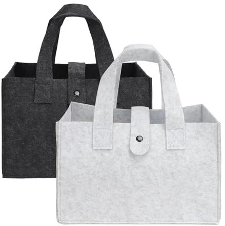 EOAMGO 2 Stück Filztasche Einkaufstasche, 30x20x18cm Filztaschen Shopper Einkaufstasche Faltbar, Tragetasche mit Schnalle Filztasche Groß Wiederverwendbar Filztasche Shopper