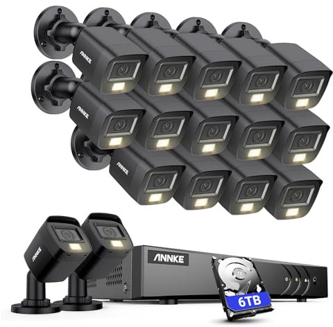 ANNKE 3K Lite Wired Security Camera System with Mic/Audio, H.265+ Surveillance 16CH DVR with AI Human/Vehicle Detection,16 x IP67 CCTV 3K 5MP Camera with Smart Dual Light, Color Night Vision, 6TB HDD